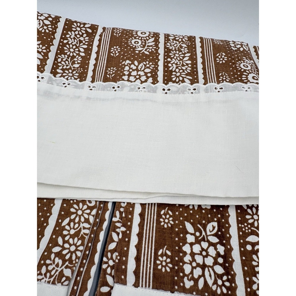 Set 3  Vintage Brown Floral Pillow Cases Cotton Standard Sz 70's Era Lace - Picture 4 of 5